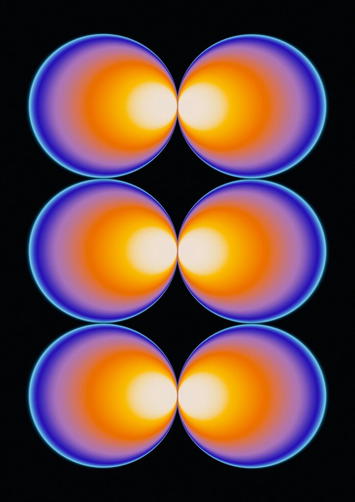 złoto-niebieska forma matematyka i sztukagraficzna w postaci 6 kul w pionowym układzie